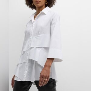 Finley Jenna Button-Down Ruffle Poplin Top size L